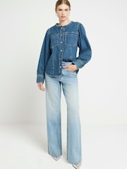River Island Light Blue 1 High Waisted Relaxed Straight 100% Cotton Jeans - Image 1 of 4