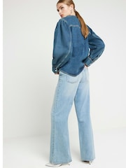 River Island Light Blue 1 High Waisted Relaxed Straight 100% Cotton Jeans - Image 2 of 4