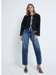 River Island 100% Cotton Sequin Quilted Tie-Front Jacket - Image 1 of 5