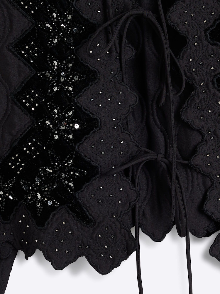 River Island 100% Cotton Sequin Quilted Tie-Front Jacket - Image 5 of 5