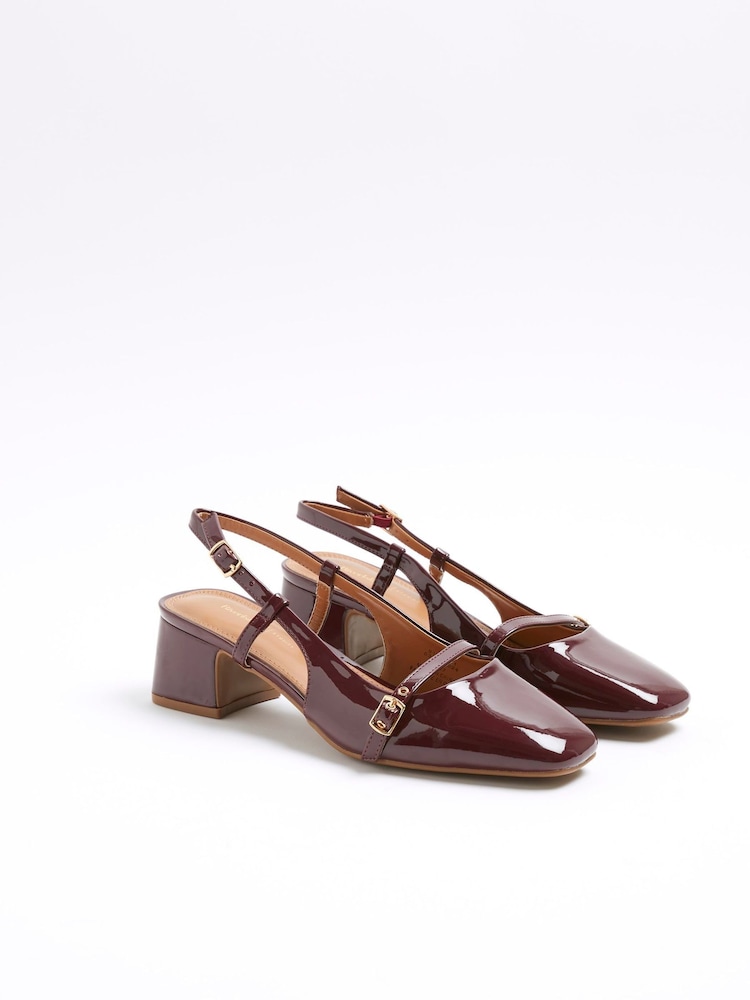 River Island Red Buckle Strap Sling Back Block Heels - Image 1 of 4
