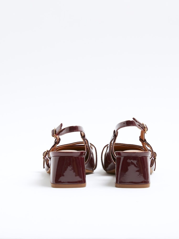 River Island Red Buckle Strap Sling Back Block Heels - Image 2 of 4