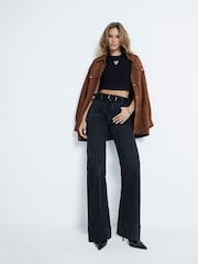 River Island Black High Rise Wide Leg 100% Cotton Jeans - Image 1 of 6