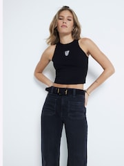 River Island Black High Rise Wide Leg 100% Cotton Jeans - Image 2 of 6