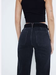 River Island Black High Rise Wide Leg 100% Cotton Jeans - Image 3 of 6