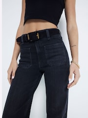 River Island Black High Rise Wide Leg 100% Cotton Jeans - Image 4 of 6