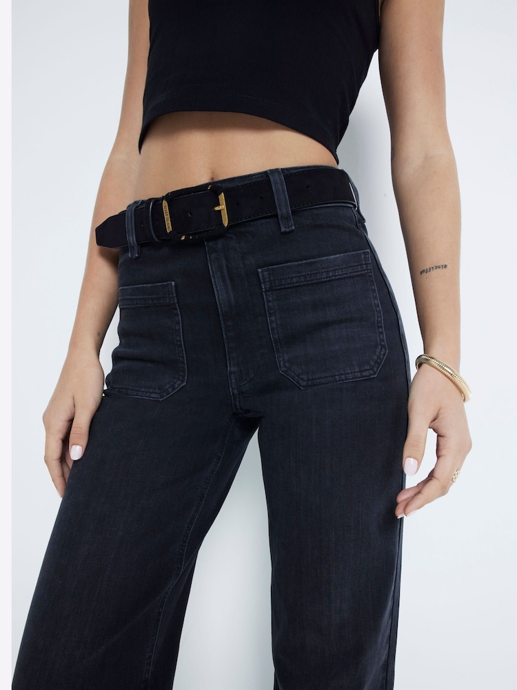 River Island Black High Rise Wide Leg 100% Cotton Jeans - Image 4 of 6