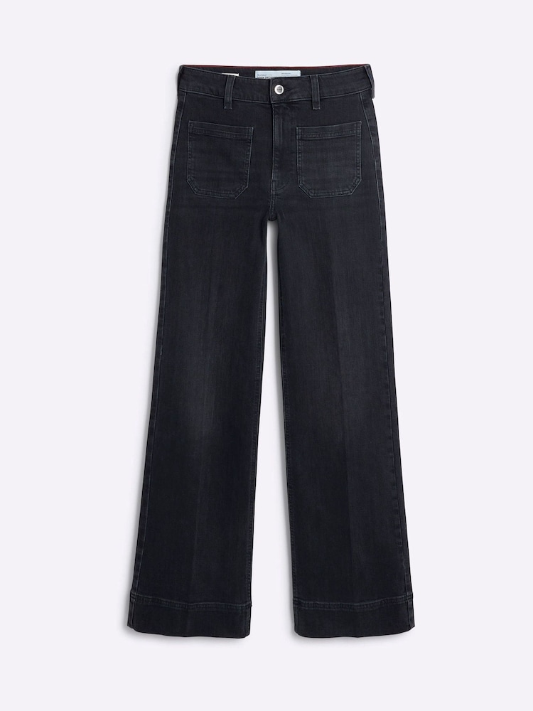 River Island Black High Rise Wide Leg 100% Cotton Jeans - Image 5 of 6