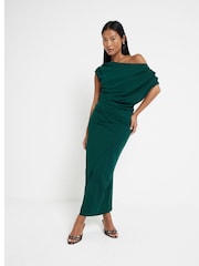 River Island Green Petite Drape Asym Wrap Midi Dress - Image 1 of 6