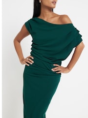River Island Green Petite Drape Asym Wrap Midi Dress - Image 3 of 6