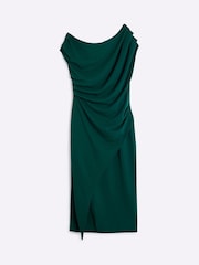 River Island Green Petite Drape Asym Wrap Midi Dress - Image 5 of 6