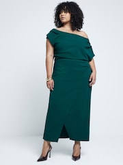 River Island Green Curve Drape Asym Wrap Midi Dress - Image 1 of 6