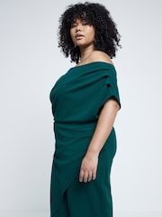 River Island Green Curve Drape Asym Wrap Midi Dress - Image 2 of 6