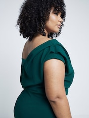 River Island Green Curve Drape Asym Wrap Midi Dress - Image 3 of 6