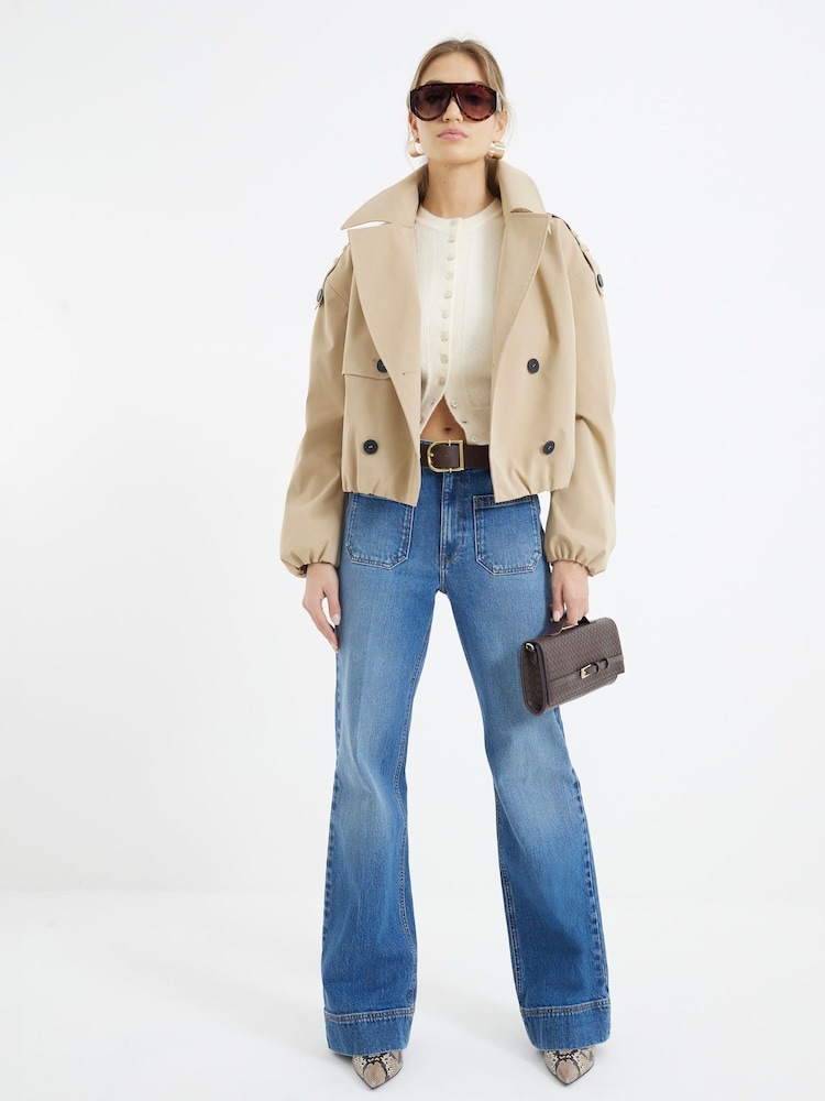 River Island Blue High Waisted Pocket Front Wide Leg Jeans - Image 1 of 6