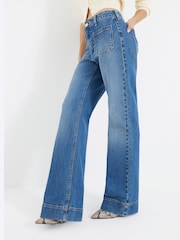 River Island Blue High Waisted Pocket Front Wide Leg Jeans - Image 3 of 6