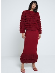 River Island Red Fringe Detail Jumper - Image 1 of 4