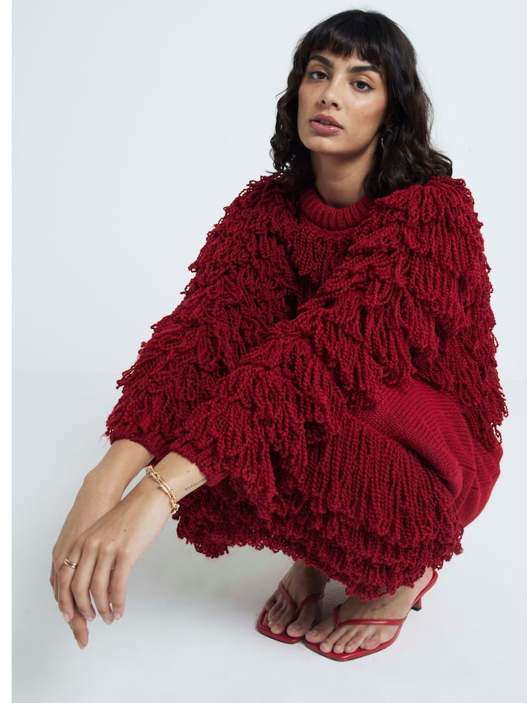 River Island Red Fringe Detail Jumper - Image 2 of 4