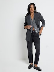 River Island Black Mom Petite High Rise Bum Sculpt 100% Cotton Jeans - Image 1 of 6