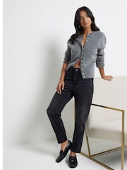 River Island Black Mom Petite High Rise Bum Sculpt 100% Cotton Jeans - Image 2 of 6
