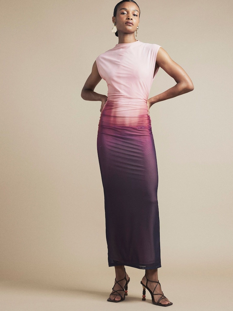 River Island Pink Boat Neck Ombre Mesh Midi Dress - Image 1 of 4 River Island Pink Boat Neck Ombre Mesh Midi Dress - Image 1 of 4