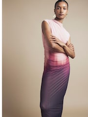River Island Pink Boat Neck Ombre Mesh Midi Dress - Image 2 of 4