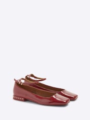 River Island Red Ankle Strap Ballet Flats - Image 2 of 4