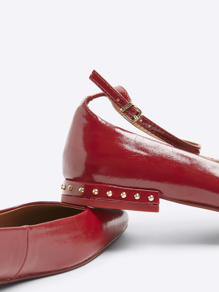 River Island Red Ankle Strap Ballet Flats - Image 4 of 4
