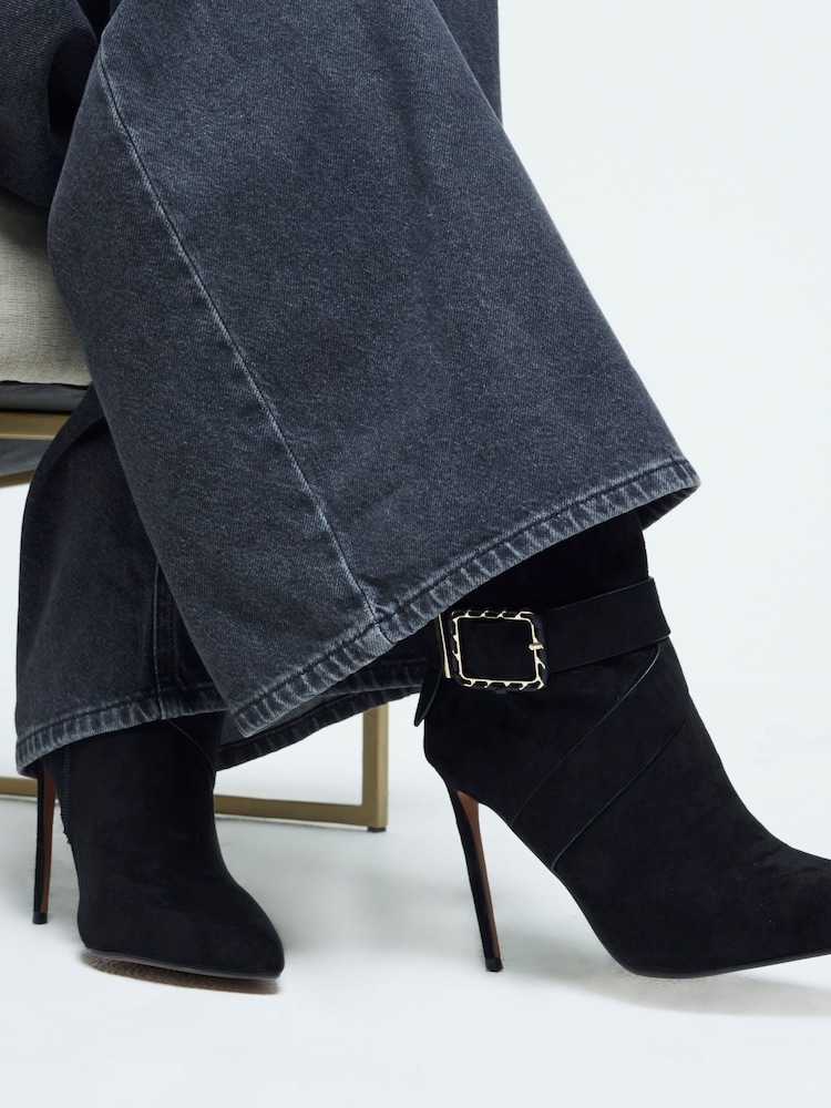 River Island Black Buckle Heeled Boots - Image 1 of 4