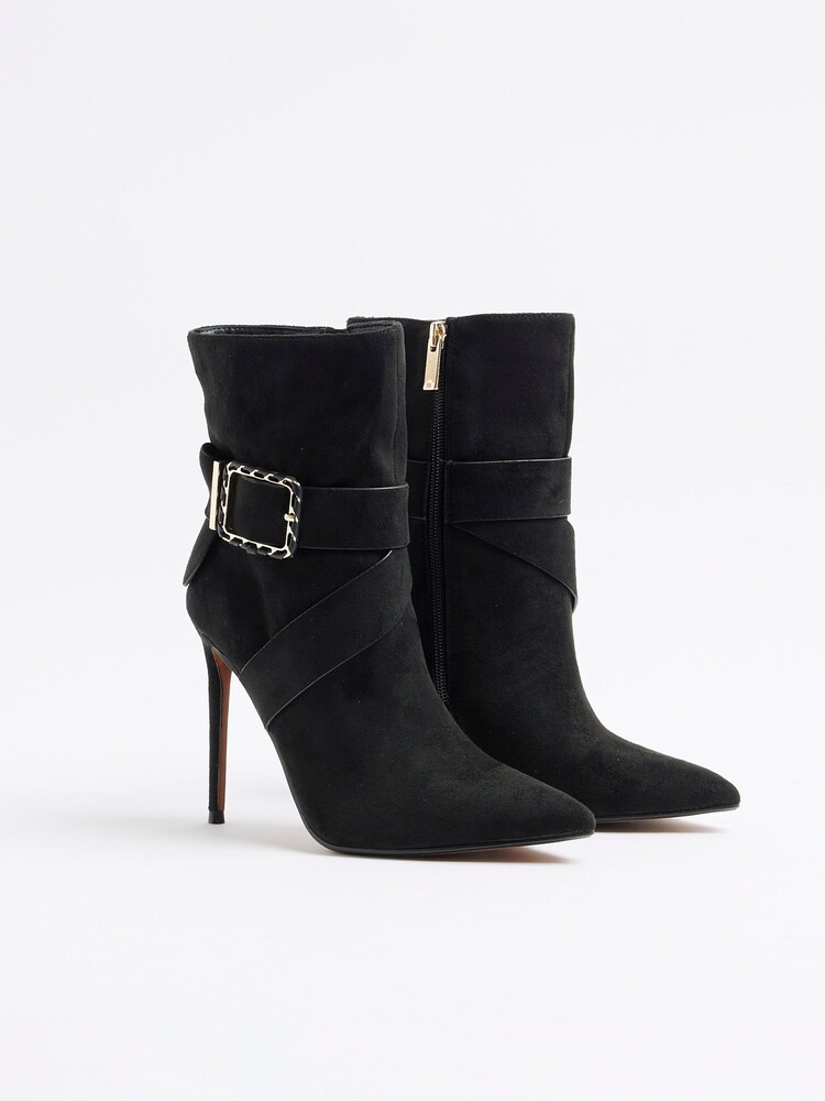 River Island Black Buckle Heeled Boots - Image 2 of 4