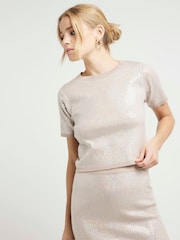 River Island Brown Sequin Knitted Top - Image 1 of 4