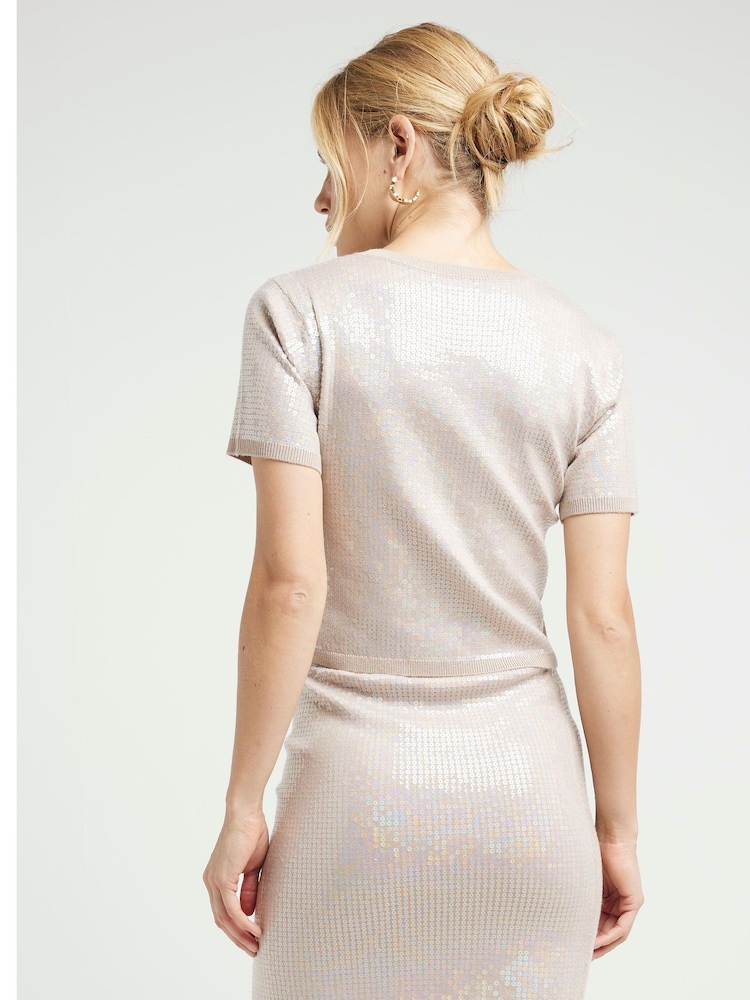 River Island Brown Sequin Knitted Top - Image 2 of 4