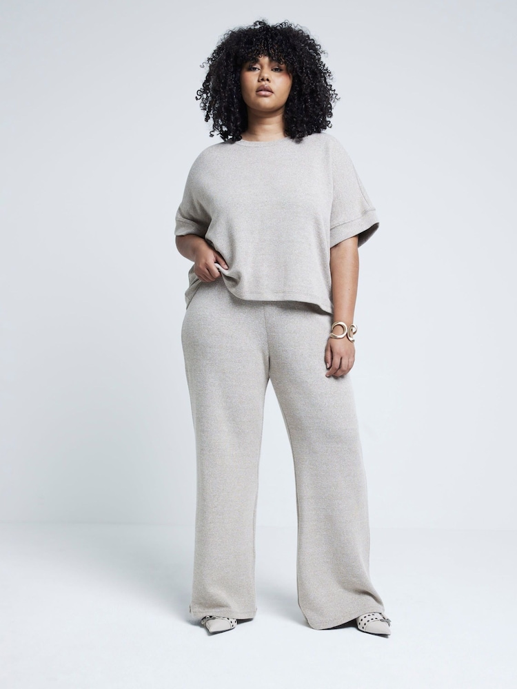 River Island Grey Curve Wide Leg Crochet Knit Trousers - Image 1 of 6