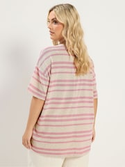 Yours Curve Pink Striped Knitted Boxy T-Shirt - Image 2 of 5