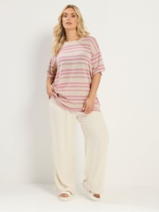 Yours Curve Pink Striped Knitted Boxy T-Shirt - Image 3 of 5