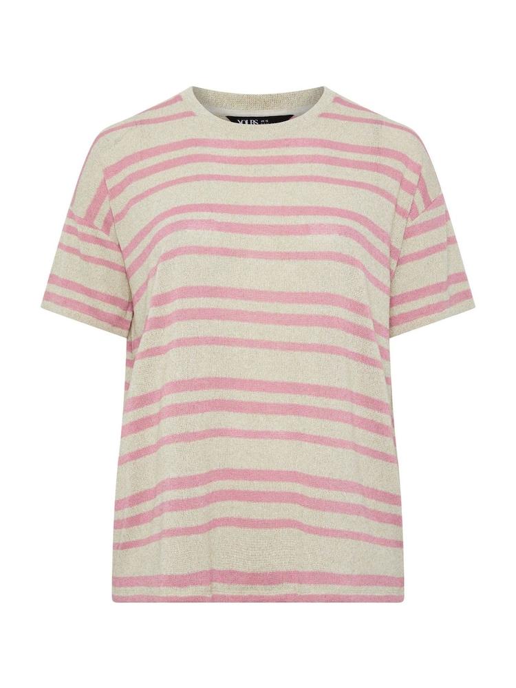 Yours Curve Pink Striped Knitted Boxy T-Shirt - Image 5 of 5 Yours Curve Pink Striped Knitted Boxy T-Shirt - Image 5 of 5