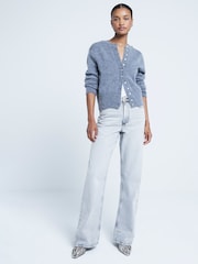 River Island Grey High Waisted Relaxed Straight 100% Cotton Jeans - Image 1 of 4