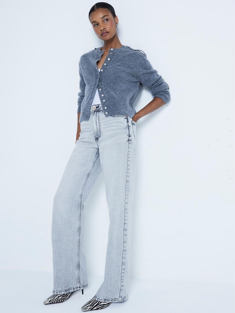River Island Grey High Waisted Relaxed Straight 100% Cotton Jeans - Image 3 of 4