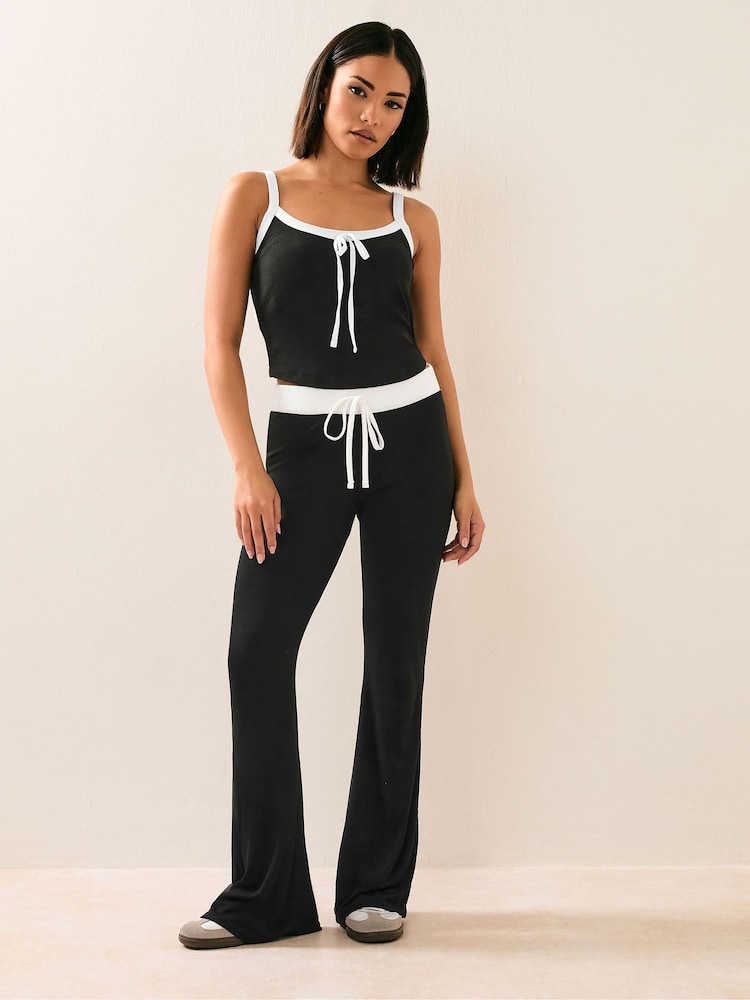 PixieGirl Petite Black Contrast Waist Flared Trousers - Image 2 of 5