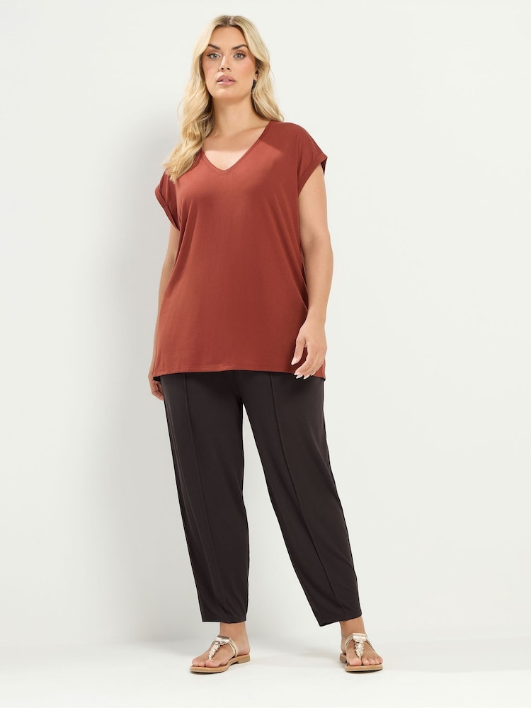 Yours Curve Brown Wide Leg Seam Joggers - Image 2 of 6