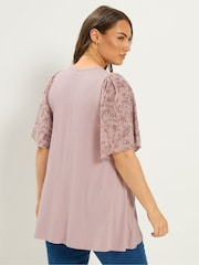Yours Curve Pink Pleated Front Mesh Sleeve Top - Image 2 of 5