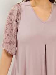 Yours Curve Pink Pleated Front Mesh Sleeve Top - Image 4 of 5