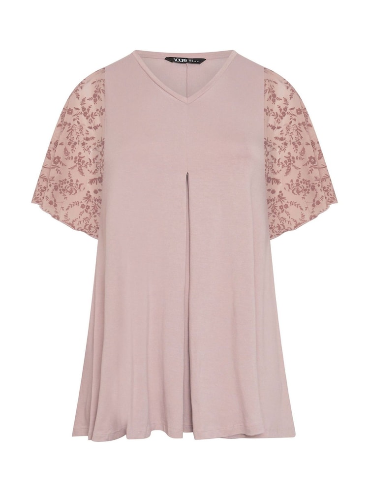 Yours Curve Pink Pleated Front Mesh Sleeve Top - Image 5 of 5 Yours Curve Pink Pleated Front Mesh Sleeve Top - Image 5 of 5