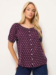 M&Co Purple Short Sleeve Dobby Button Through Blouse - Image 1 of 5