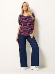 M&Co Purple Short Sleeve Dobby Button Through Blouse - Image 2 of 5