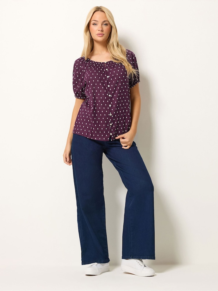 M&Co Purple Short Sleeve Dobby Button Through Blouse - Image 2 of 5 M&Co Purple Short Sleeve Dobby Button Through Blouse - Image 2 of 5