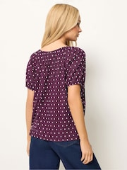 M&Co Purple Short Sleeve Dobby Button Through Blouse - Image 3 of 5