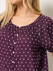 M&Co Purple Short Sleeve Dobby Button Through Blouse - Image 4 of 5