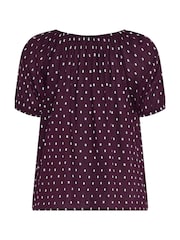 M&Co Purple Short Sleeve Dobby Button Through Blouse - Image 5 of 5