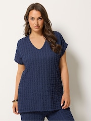 Yours Curve Blue Bubble Textured T-Shirt - Image 1 of 5
